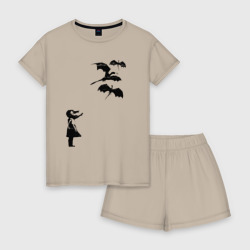 Женская пижама с шортиками хлопок Девочка и дракончики