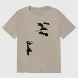 Мужская футболка хлопок Oversize Девочка и дракончики