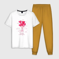 Мужская пижама с белой футболкой хлопок Февраль месяц любви