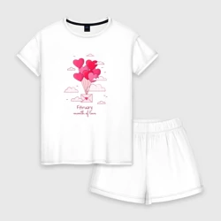 Женская пижама с шортиками хлопок Февраль месяц любви