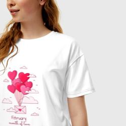 Женская футболка хлопок Oversize Февраль месяц любви - фото 2
