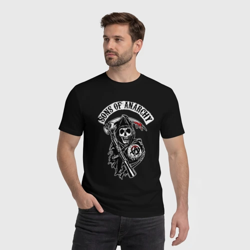 Мужская футболка хлопок с принтом Sons of anarchy - логотип, фото на моделе #1