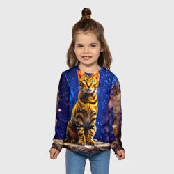 Детский лонгслив 3D Бенгальская кошка в космосе - фото 2