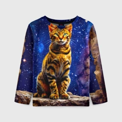Детский лонгслив 3D Бенгальская кошка в космосе