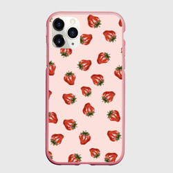 Чехол для iPhone 11 Pro Max матовый Клубника на розовом фоне