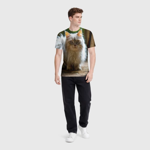 Мужская футболка 3D с принтом Ангорская кошка, вид сбоку #3