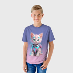 Детская футболка 3D Милый котёнок - киберпанк милашка - фото 2