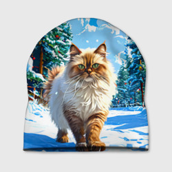 Шапка 3D Гималайская кошка в зимнем лесу