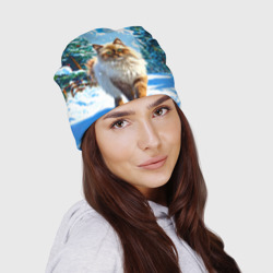 Шапка 3D Гималайская кошка в зимнем лесу - фото 2