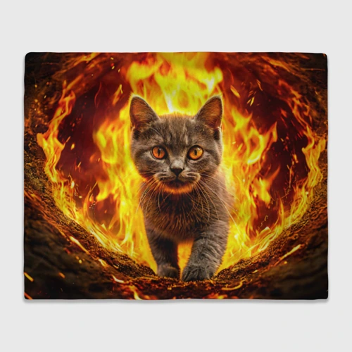 Плед 3D с принтом Британская короткошёрстная кошка в огне, вид спереди #2