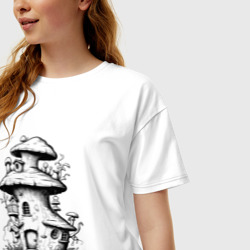 Женская футболка хлопок Oversize Грибной дом феи - фото 2
