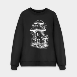 Мужской свитшот oversize без начеса хлопок Грибной дом феи, белый