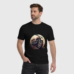 Мужская футболка хлопок Мотоцикл на фоне заката - фото 2