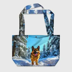 Пляжная сумка 3D Немецкая овчарка в лесу зимой