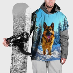 Накидка на куртку 3D Немецкая овчарка в лесу зимой