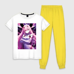 Женская пижама с белой футболкой хлопок Zero two Darling in the Franxx - ai art