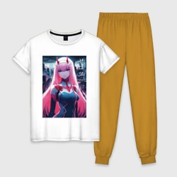 Женская пижама с белой футболкой хлопок Darling in the Franxx - zero two - ai art