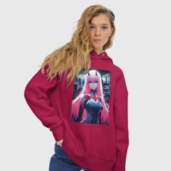 Женское худи Oversize хлопок Darling in the Franxx - zero two - ai art - фото 2