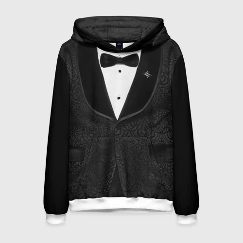 Мужская толстовка 3D с принтом Пиджак черный с бабочкой, вид спереди #2