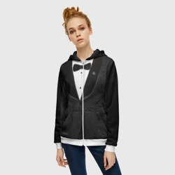 Женская толстовка 3D на молнии Пиджак черный с бабочкой - фото 2