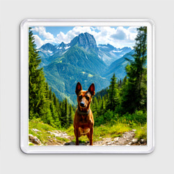 Магнит 55*55 Пинчер летом в горах