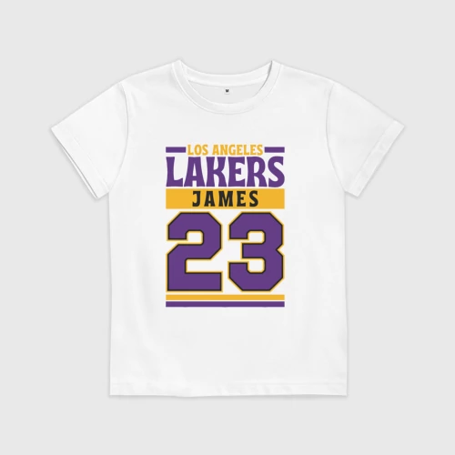 Детская футболка хлопок с принтом Lakers - James 23, вид спереди #2
