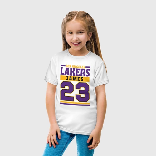 Детская футболка хлопок с принтом Lakers - James 23, фото на моделе #1