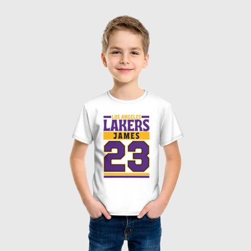 Детская футболка хлопок с принтом Lakers - James 23, вид сбоку #3