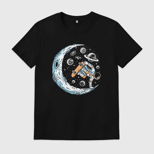 Мужская футболка хлопок с принтом Космический скейтбордист, вид спереди #2