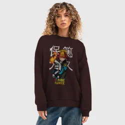 Женский свитшот oversize без начеса хлопок Пламенная бригада пожарных Синра Кусакабэ гг - фото 2