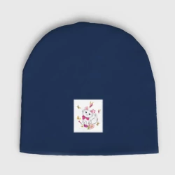 Детская шапка демисезонная Котёнок с бантиком и бабочками