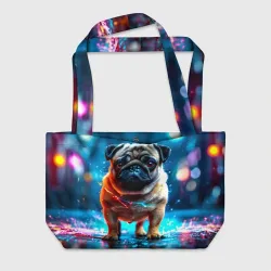 Пляжная сумка 3D Мопс в неоновых искрах