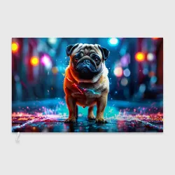 Флаг 3D Мопс в неоновых искрах