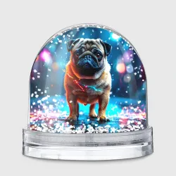 Игрушка Снежный шар Мопс в неоновых искрах