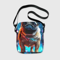 Сумка через плечо 3D Мопс в неоновых искрах