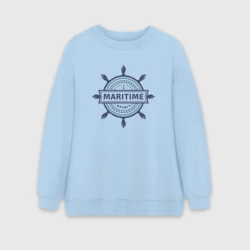 Женский свитшот oversize без начеса хлопок Морская эмблема со штурвалом