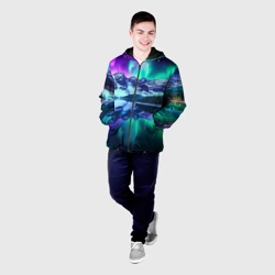 Мужская куртка 3D Северное сияние над горами - неоновое свечение - фото 2