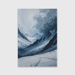 Обложка для паспорта матовая кожа Зимний горный пейзаж маслом