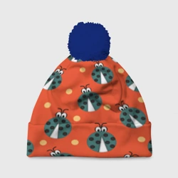 Шапка 3D c помпоном Божьи коровки в горошек