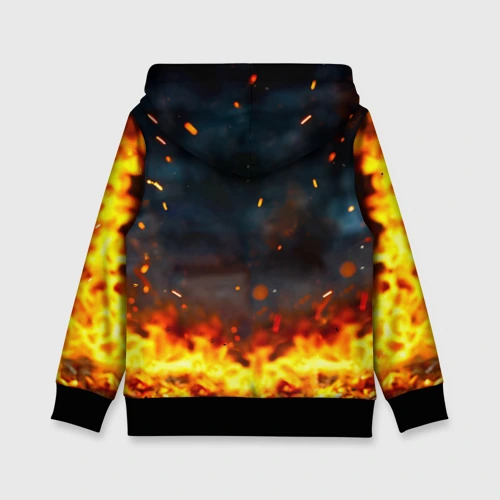 Детская толстовка 3D с принтом Пудель в искрах огня, вид сзади #1
