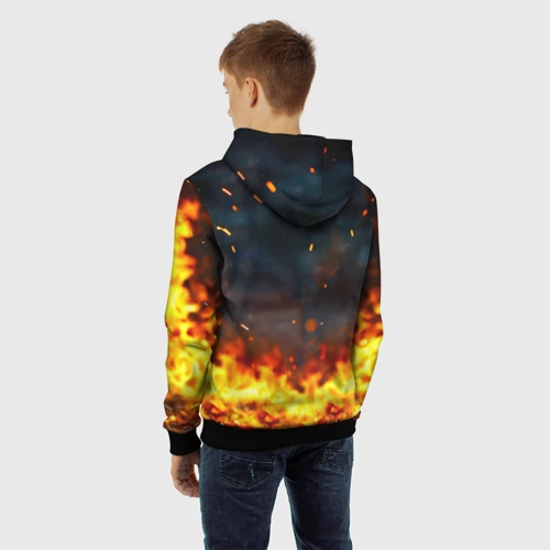Детская толстовка 3D с принтом Пудель в искрах огня, вид сзади #2