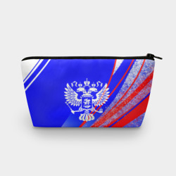Косметичка 3D Герб России на фоне цветов флага синий