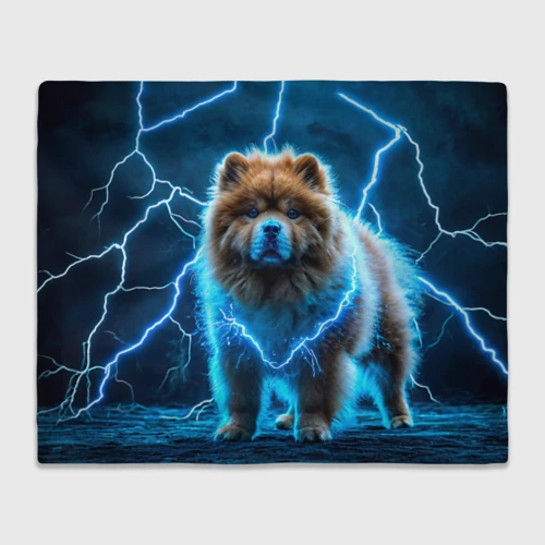 Плед 3D с принтом Чау-чау в разрядах молний, вид спереди #2