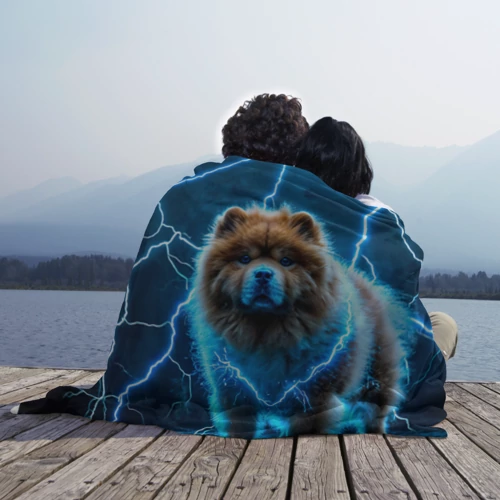 Плед 3D с принтом Чау-чау в разрядах молний, вид сбоку #3