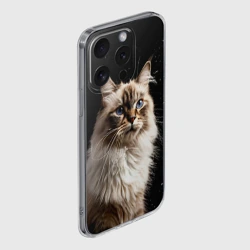 Чехол для iPhone 15 Pro Max силиконовый с защитой камеры Невская маскарадная кошка на черном - фото 2