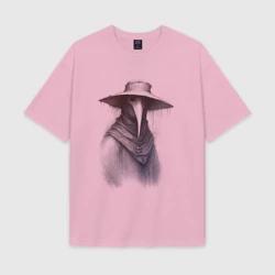 Женская футболка Oversize хлопок texturе Чумной доктор в остроносой маске