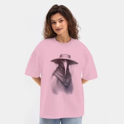 Женская футболка Oversize хлопок texturе Чумной доктор в остроносой маске - фото 2