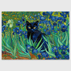 Поздравительная открытка Ирисы Ван Гога и кот