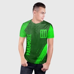 Мужская футболка 3D Slim Paramore - green gradient вертикально - фото 2