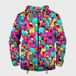 Мужская ветровка 3D Разноцветные пучеглазые динозавры